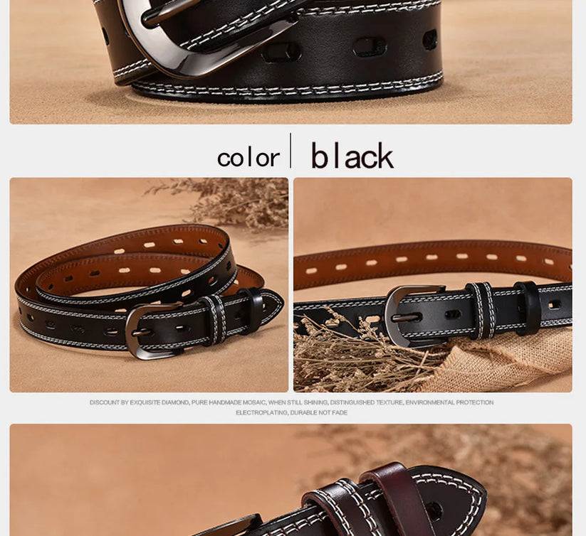 Womens Genuine Leather Belt Slim Casual Jeans Dress Belt 28mm Black Br - QHA UK