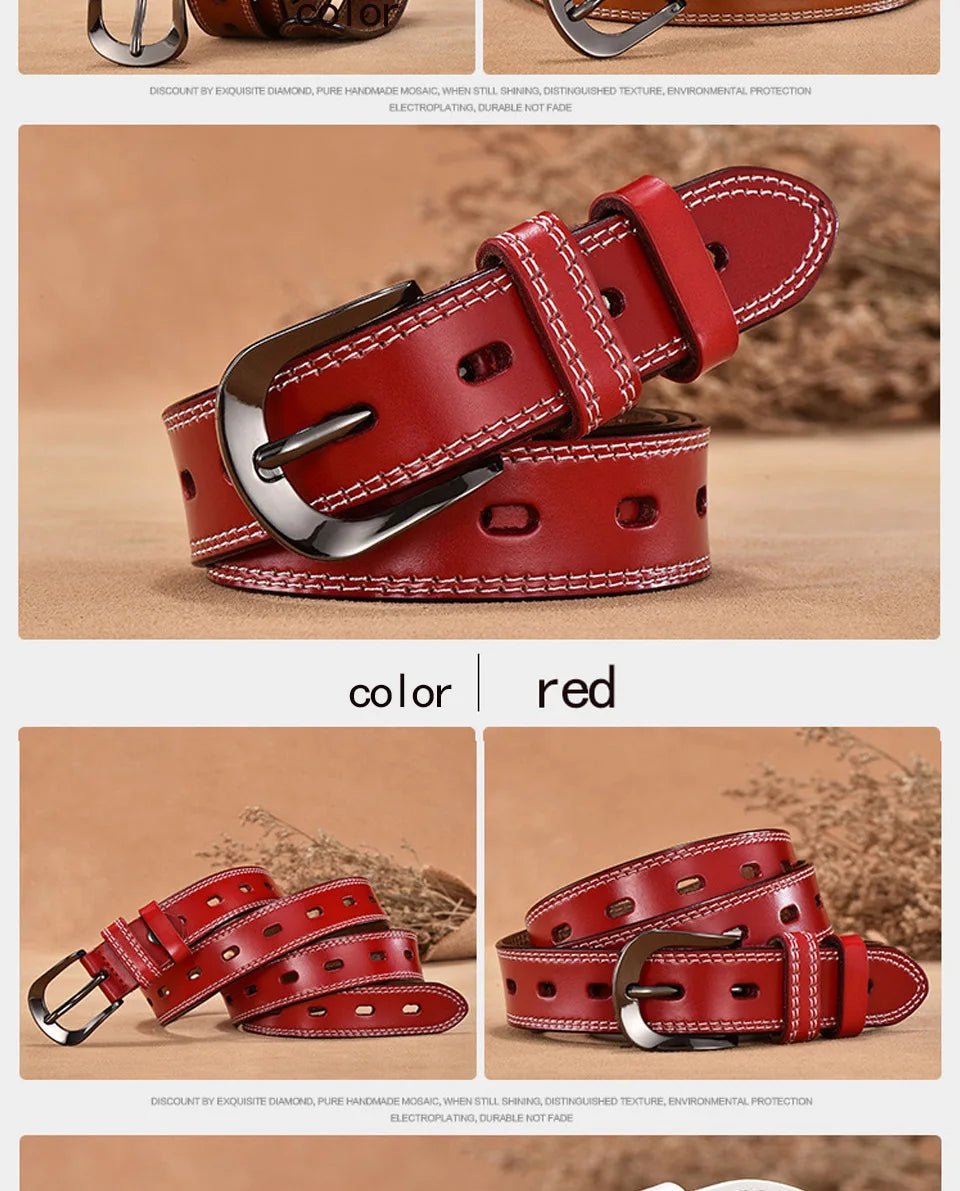 Womens Genuine Leather Belt Slim Casual Jeans Dress Belt 28mm Black Br - QHA UK