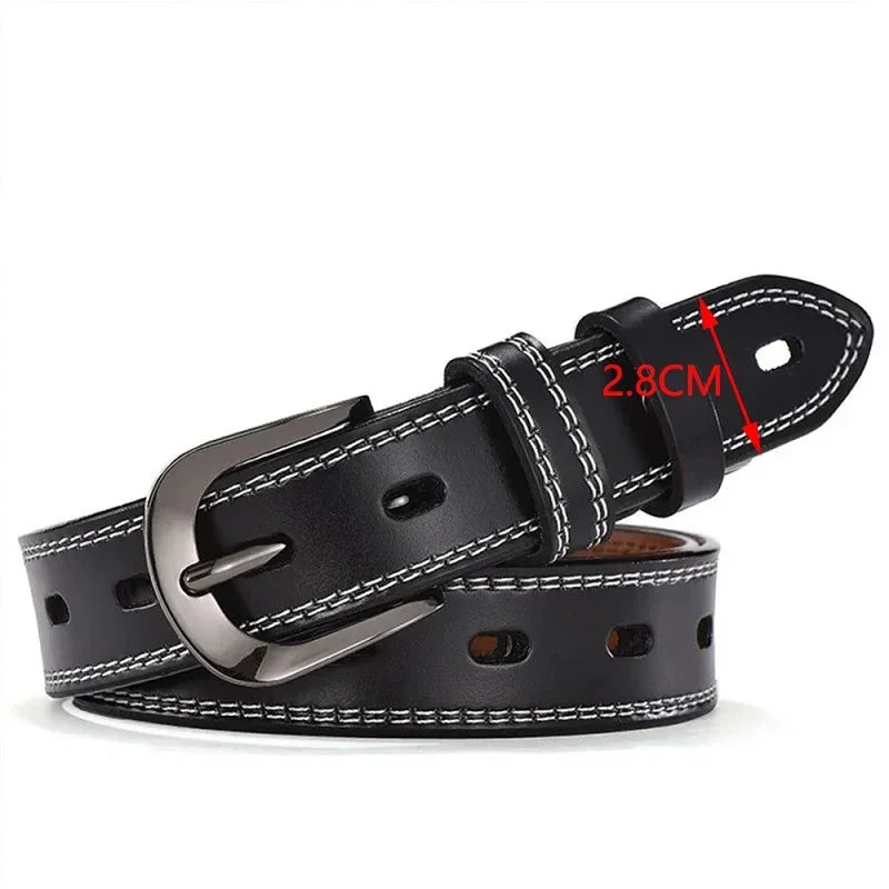 Womens Genuine Leather Belt Slim Casual Jeans Dress Belt 28mm Black Br - QHA UK