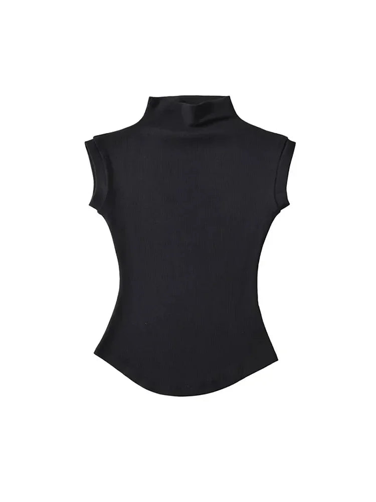 Womens Sleeveless Turtleneck Top Slim Fit Stretch Summer Basic Tee - QHA UK
