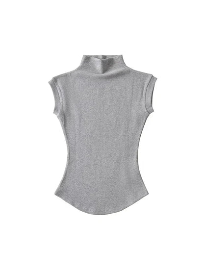 Womens Sleeveless Turtleneck Top Slim Fit Stretch Summer Basic Tee - QHA UK