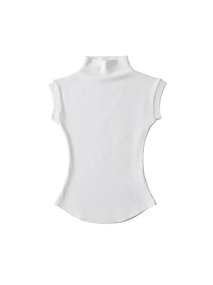 Womens Sleeveless Turtleneck Top Slim Fit Stretch Summer Basic Tee - QHA UK