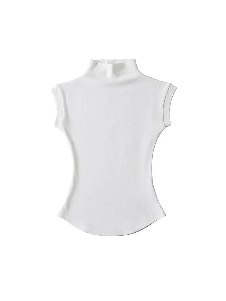 Womens Sleeveless Turtleneck Top Slim Fit Stretch Summer Basic Tee - QHA UK