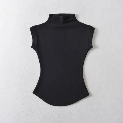 Womens Sleeveless Turtleneck Top Slim Fit Stretch Summer Basic Tee - QHA UK
