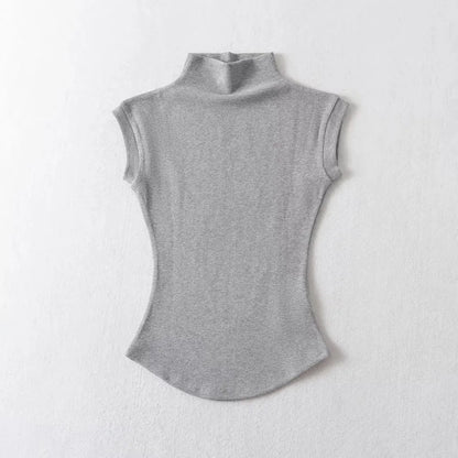 Womens Sleeveless Turtleneck Top Slim Fit Stretch Summer Basic Tee - QHA UK
