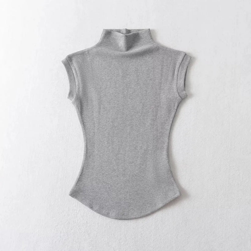 Womens Sleeveless Turtleneck Top Slim Fit Stretch Summer Basic Tee - QHA UK