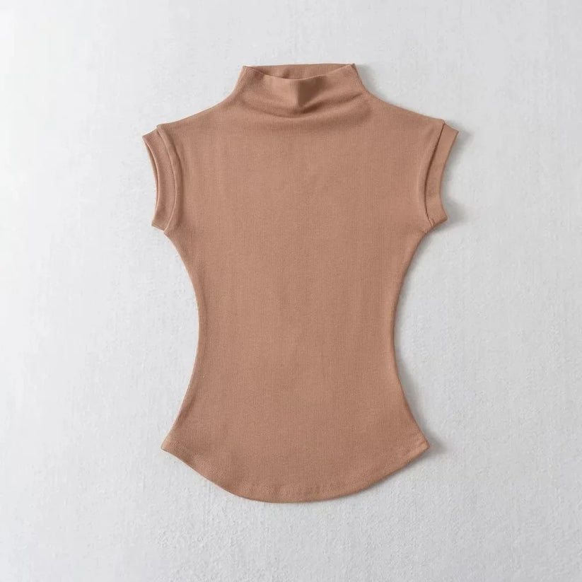 Womens Sleeveless Turtleneck Top Slim Fit Stretch Summer Basic Tee - QHA UK