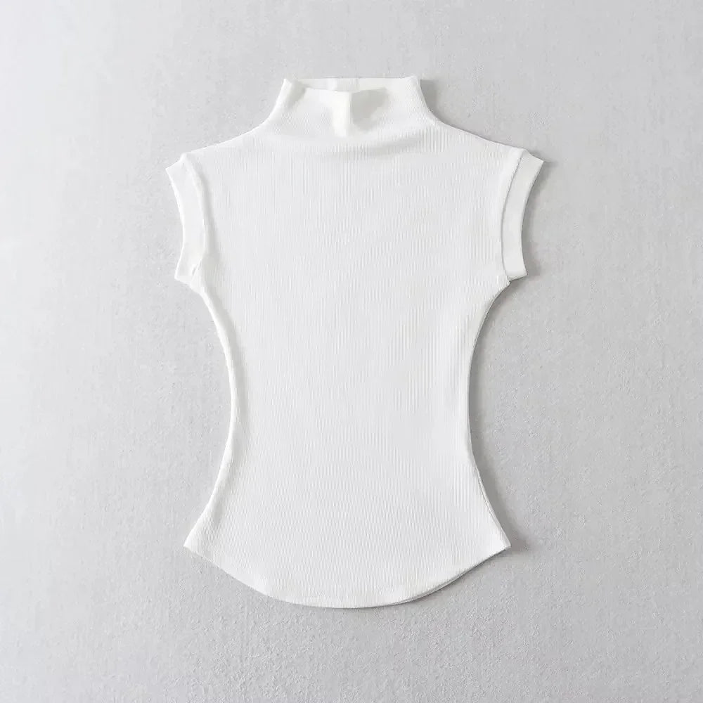 Womens Sleeveless Turtleneck Top Slim Fit Stretch Summer Basic Tee - QHA UK