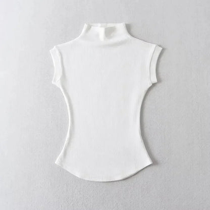 Womens Sleeveless Turtleneck Top Slim Fit Stretch Summer Basic Tee - QHA UK