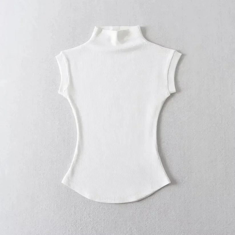 Womens Sleeveless Turtleneck Top Slim Fit Stretch Summer Basic Tee - QHA UK