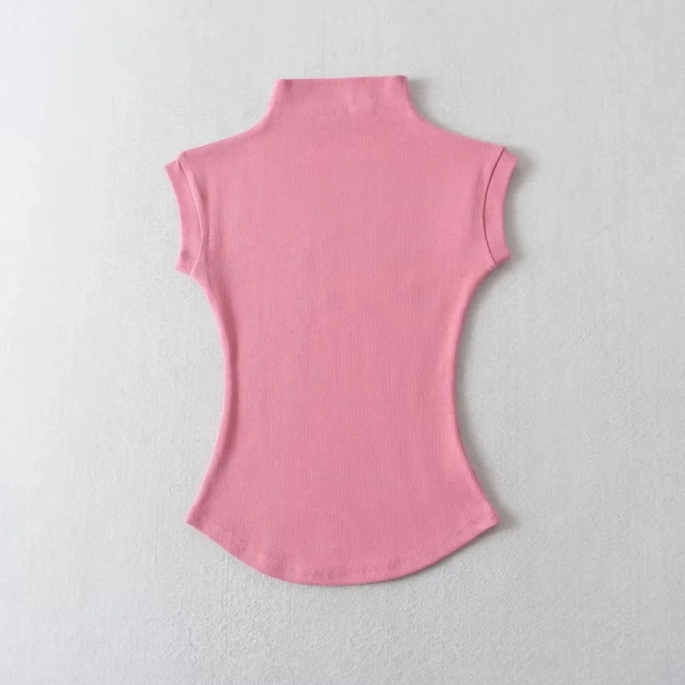 Womens Sleeveless Turtleneck Top Slim Fit Stretch Summer Basic Tee - QHA UK