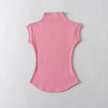 Womens Sleeveless Turtleneck Top Slim Fit Stretch Summer Basic Tee - QHA UK