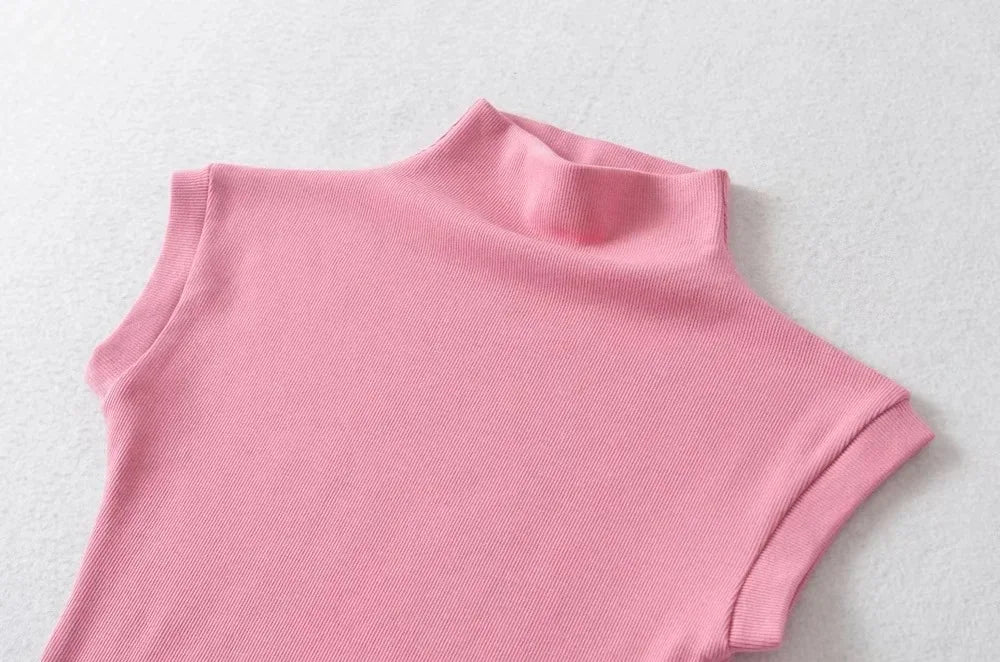 Womens Sleeveless Turtleneck Top Slim Fit Stretch Summer Basic Tee - QHA UK