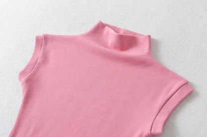 Womens Sleeveless Turtleneck Top Slim Fit Stretch Summer Basic Tee - QHA UK