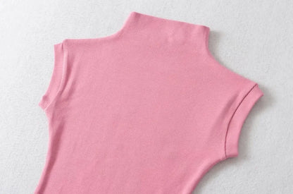Womens Sleeveless Turtleneck Top Slim Fit Stretch Summer Basic Tee - QHA UK