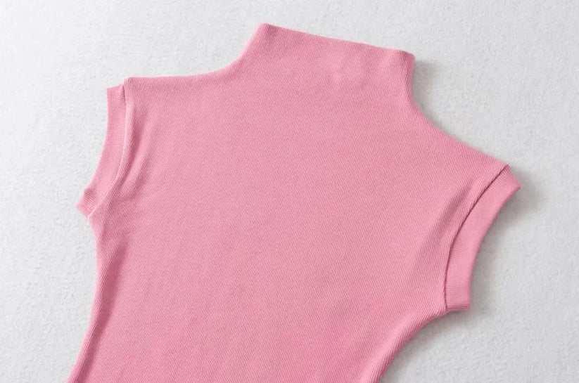 Womens Sleeveless Turtleneck Top Slim Fit Stretch Summer Basic Tee - QHA UK