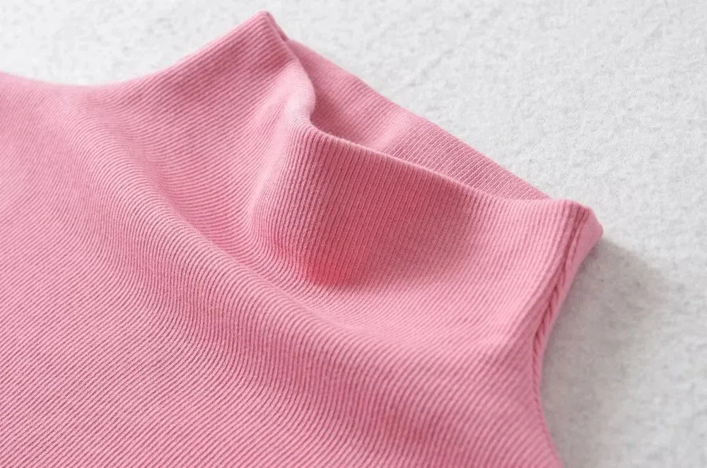 Womens Sleeveless Turtleneck Top Slim Fit Stretch Summer Basic Tee - QHA UK