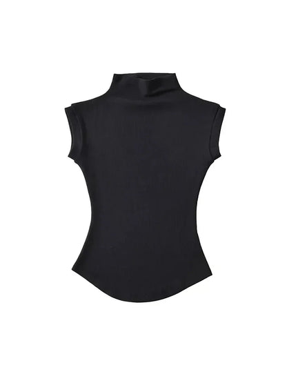 Womens Sleeveless Turtleneck Top Slim Fit Stretch Summer Basic Tee - QHA UK