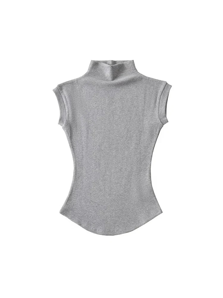 Womens Sleeveless Turtleneck Top Slim Fit Stretch Summer Basic Tee - QHA UK