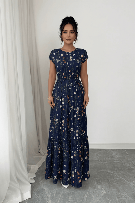 Women's Floral Maxi Dress | V-Neck Boho Summer Holiday Dress - Collar Detail - QHA UK