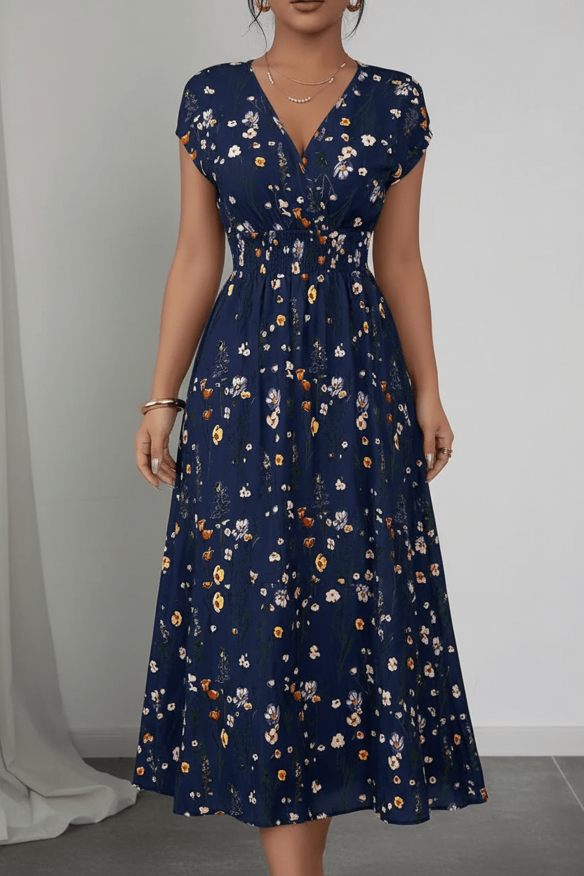 Women's Floral Maxi Dress | V-Neck Boho Summer Holiday Dress - Collar Detail - QHA UK