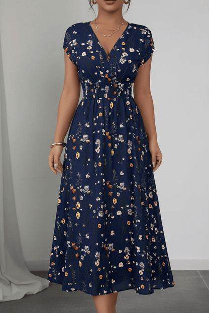 Women's Floral Maxi Dress | V-Neck Boho Summer Holiday Dress - Collar Detail - QHA UK
