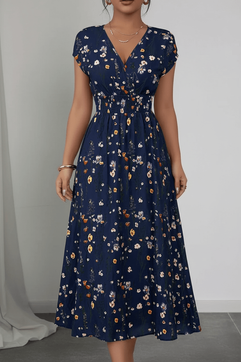 Women's Floral Maxi Dress | V-Neck Boho Summer Holiday Dress - Collar Detail - QHA UK