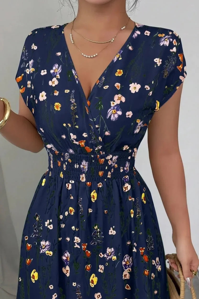 Women's Floral Maxi Dress | V-Neck Boho Summer Holiday Dress - Collar Detail - QHA UK