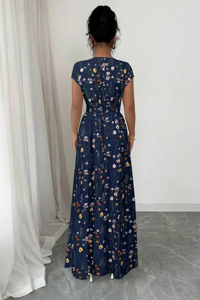 Women's Floral Maxi Dress | V-Neck Boho Summer Holiday Dress - Collar Detail - QHA UK