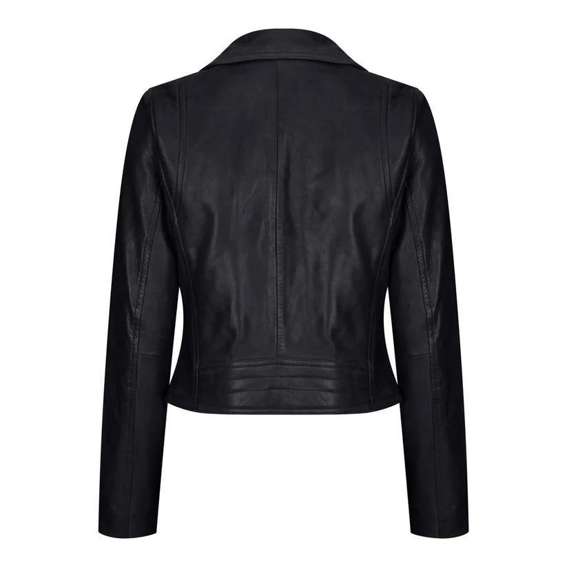 Women's Real Leather Biker Jacket Cross Zip Slim Fit Brando Style | QHA UK - Zip Detail - QHA UK