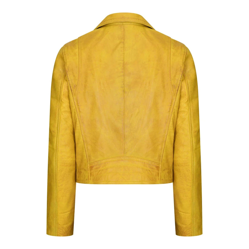 Women's Real Leather Biker Jacket Cross Zip Slim Fit Brando Style | QHA UK - Zip Detail - QHA UK