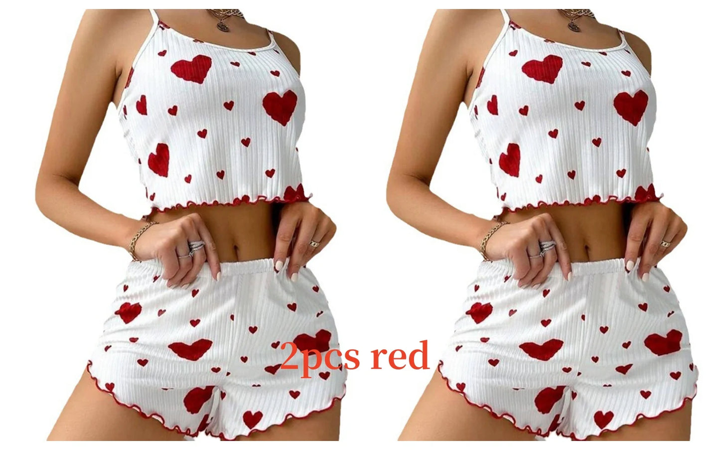 Women Love Print Pyjama Set Soft Cami Shorts Summer Nightwear UK - Pattern Detail - QHA UK