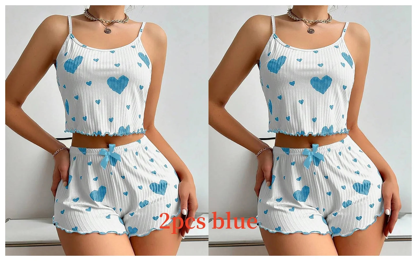 Women Love Print Pyjama Set Soft Cami Shorts Summer Nightwear UK - Pattern Detail - QHA UK