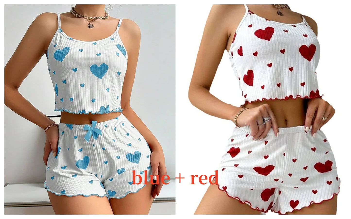 Women Love Print Pyjama Set Soft Cami Shorts Summer Nightwear UK - Pattern Detail - QHA UK