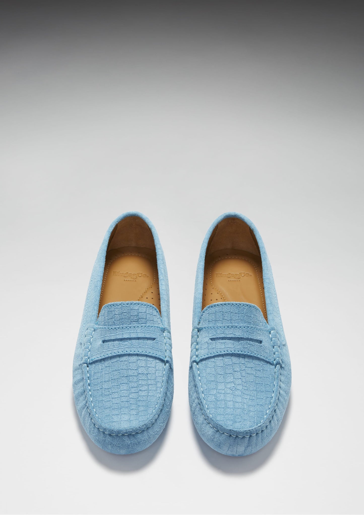 Hugs & Co Womens Penny Driving Loafers Blue Embossed Suede EU 36-42 - QHA UK