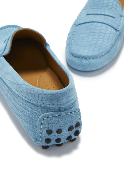 Hugs & Co Womens Penny Driving Loafers Blue Embossed Suede EU 36-42 - QHA UK
