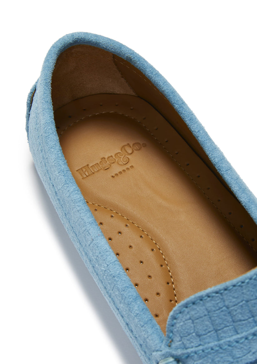 Hugs & Co Womens Penny Driving Loafers Blue Embossed Suede EU 36-42 - QHA UK