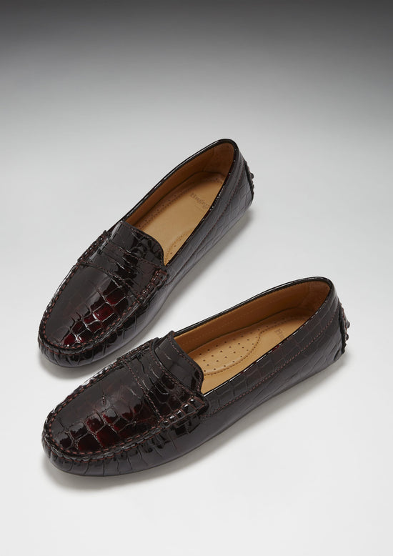Hugs & Co Womens Penny Driving Loafers Brown Croc Print EU 36-42 - Pattern Detail - QHA UK