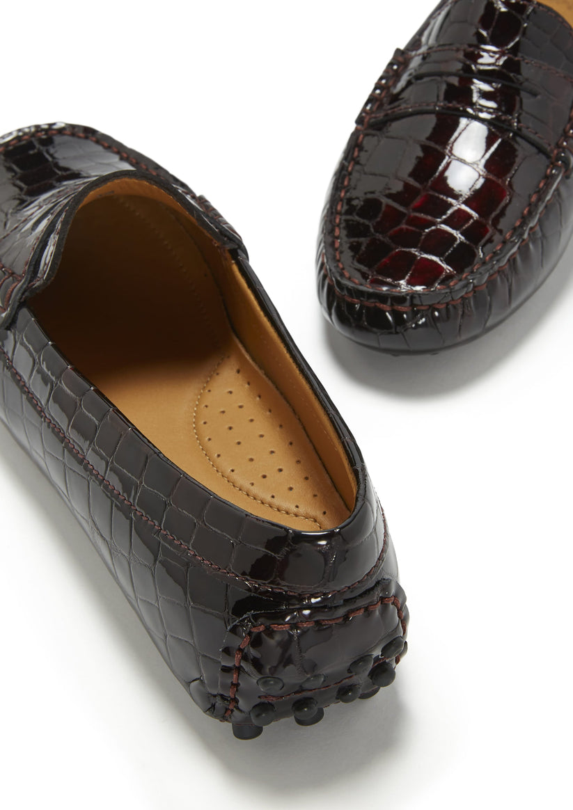 Hugs & Co Womens Penny Driving Loafers Brown Croc Print EU 36-42 - Pattern Detail - QHA UK