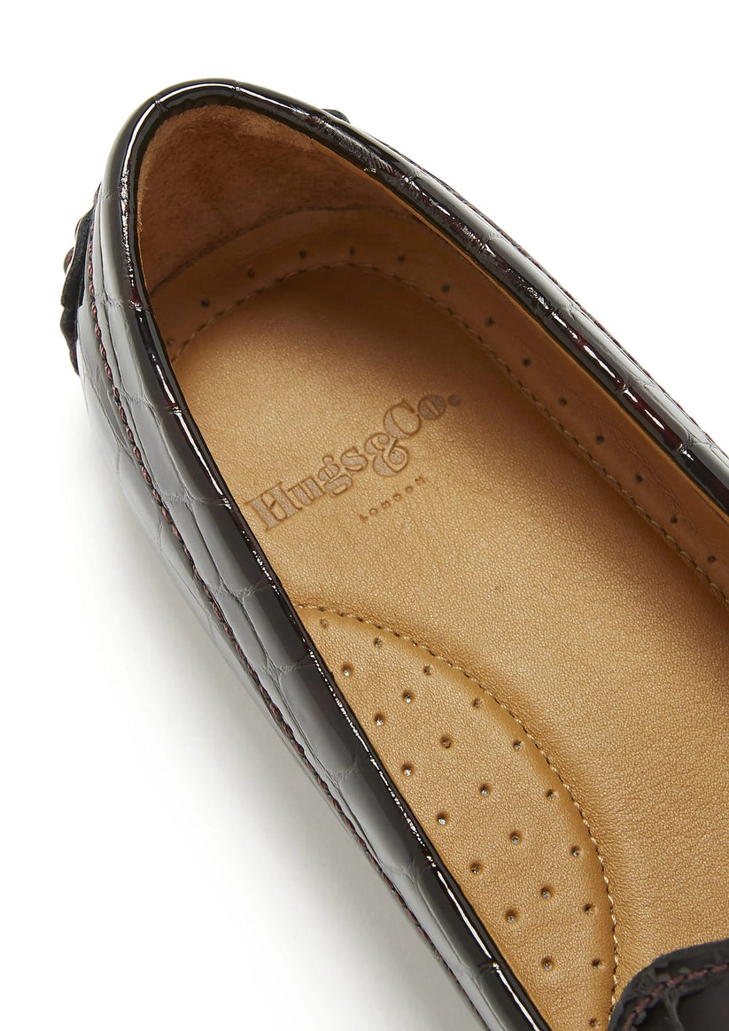 Hugs & Co Womens Penny Driving Loafers Brown Croc Print EU 36-42 - Pattern Detail - QHA UK