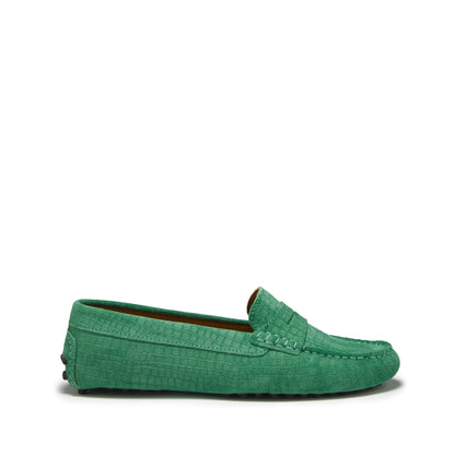 Hugs & Co Womens Penny Driving Loafers Emerald Embossed EU 36-42 - QHA UK