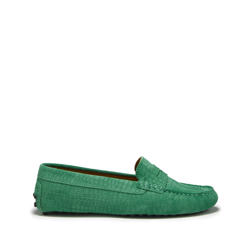 Hugs & Co Womens Penny Driving Loafers Emerald Embossed EU 36-42 - QHA UK