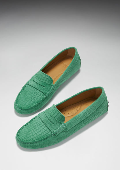 Hugs & Co Womens Penny Driving Loafers Emerald Embossed EU 36-42 - QHA UK