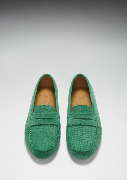 Hugs & Co Womens Penny Driving Loafers Emerald Embossed EU 36-42 - QHA UK