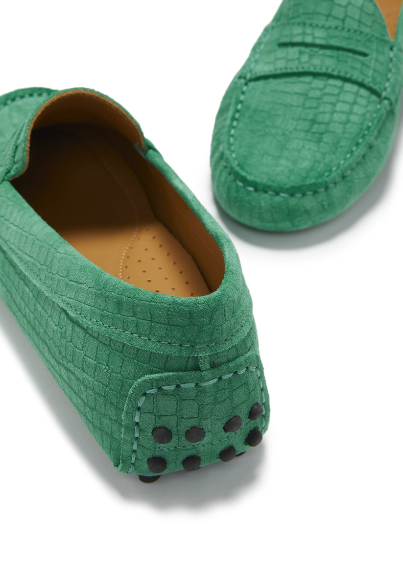 Hugs & Co Womens Penny Driving Loafers Emerald Embossed EU 36-42 - QHA UK