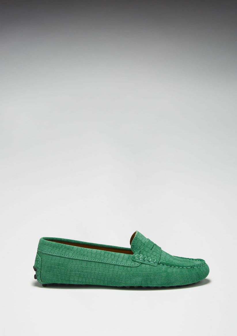 Hugs & Co Womens Penny Driving Loafers Emerald Embossed EU 36-42 - QHA UK