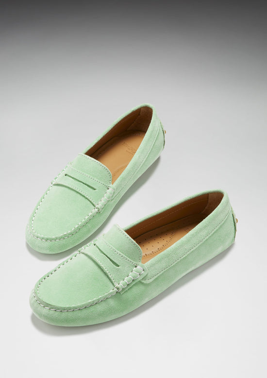 Hugs & Co Womens Penny Driving Loafers Lagoon Green Suede EU 36-42 - QHA UK