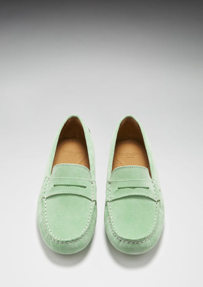 Hugs & Co Womens Penny Driving Loafers Lagoon Green Suede EU 36-42 - QHA UK