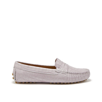Hugs & Co Womens Penny Driving Loafers Lilac Croc Print EU 36-42 - QHA UK