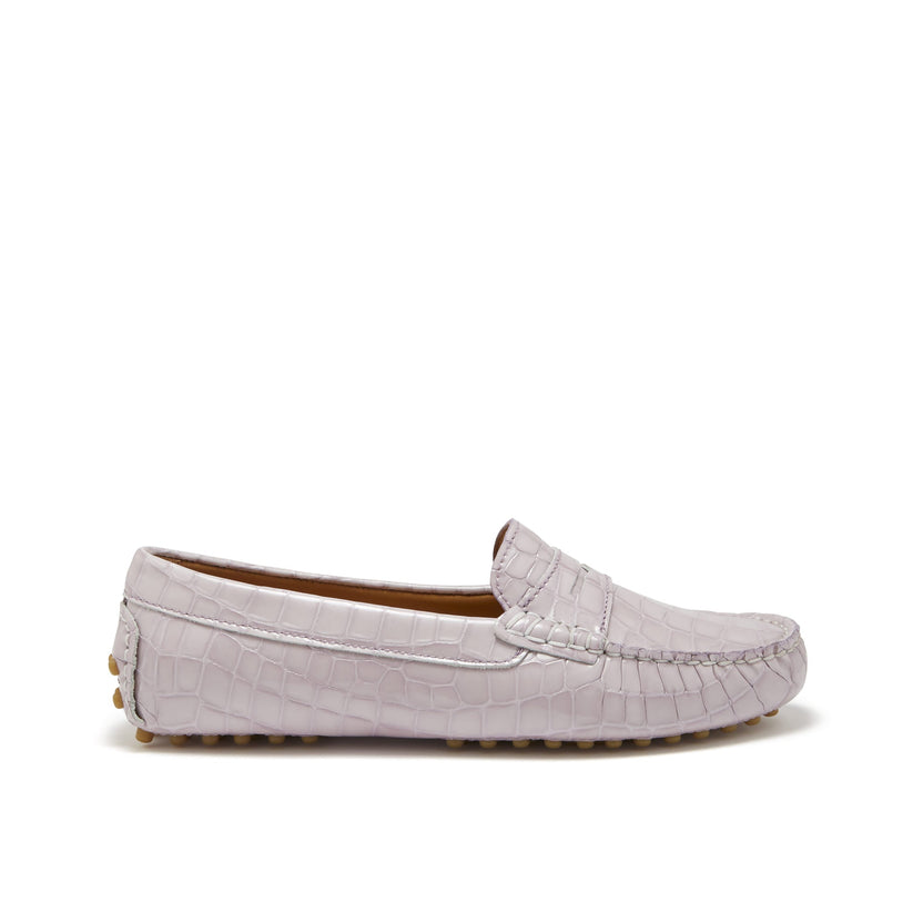 Hugs & Co Womens Penny Driving Loafers Lilac Croc Print EU 36-42 - QHA UK